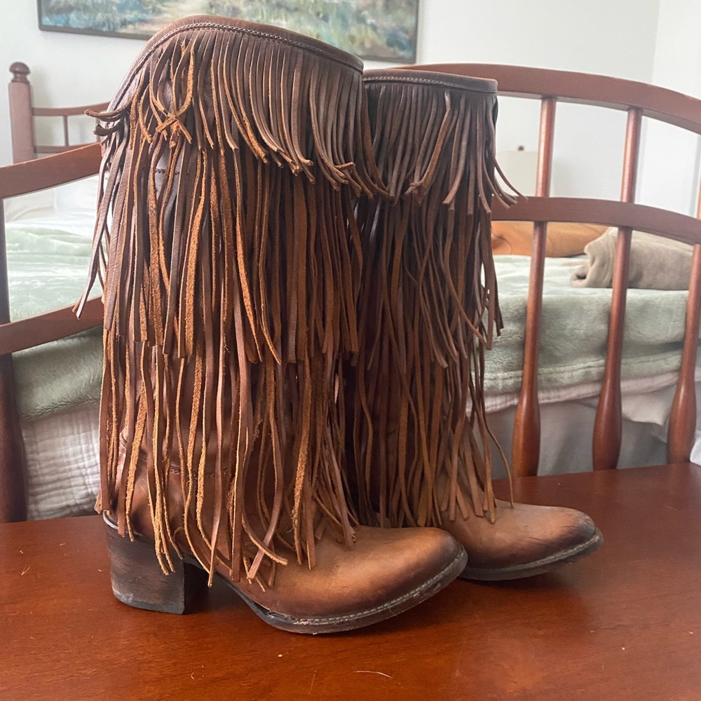Freebird By Steven Ranger Distressed Fringe Leather Boots Brown size 7